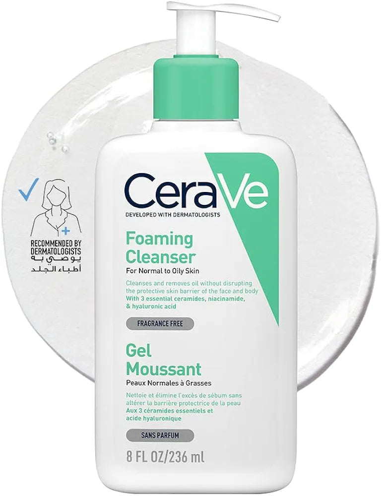 CeraVe Foaming Cleanser – Normal to Oily Skin | Hyaluronic Acid & Ceramides | Oil-Control Face Wash