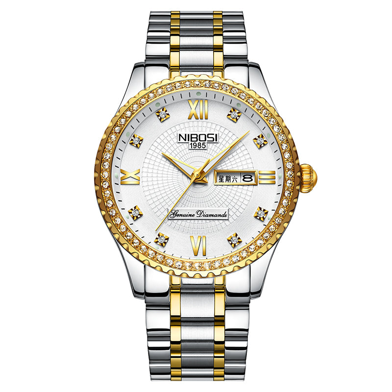 NIBOSI Rose Gold Women’s Diamond Dial Watch – Stylish Stainless Steel Analog Wristwatch