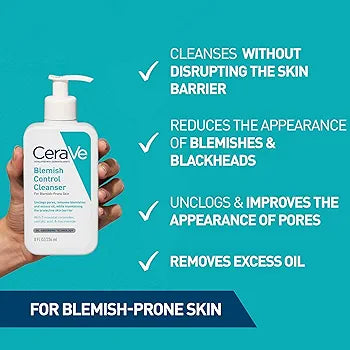 CeraVe Blemish Control Cleanser Face Wash For Acne & Blemish Prone Skin with 2% Salicylic Acid