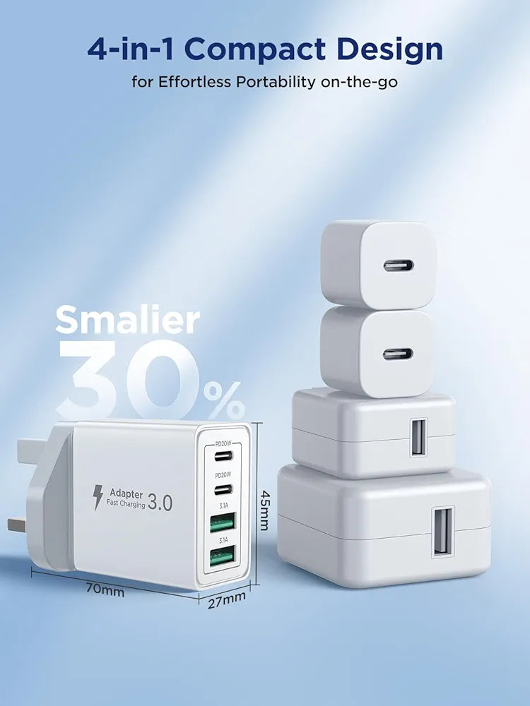 Aioneus 40W PD USB-C Fast Charger – 4-Port Wall Adapter for iPhone & Samsung