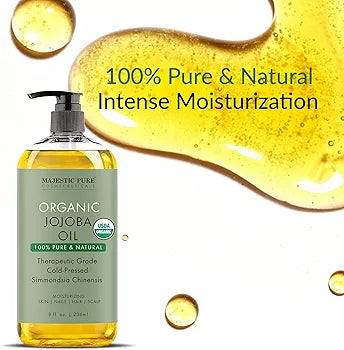 Majestic Pure Organic Jojoba Oil – 100% Pure & Cold-Pressed (236ml) | Skin, Hair & Massage