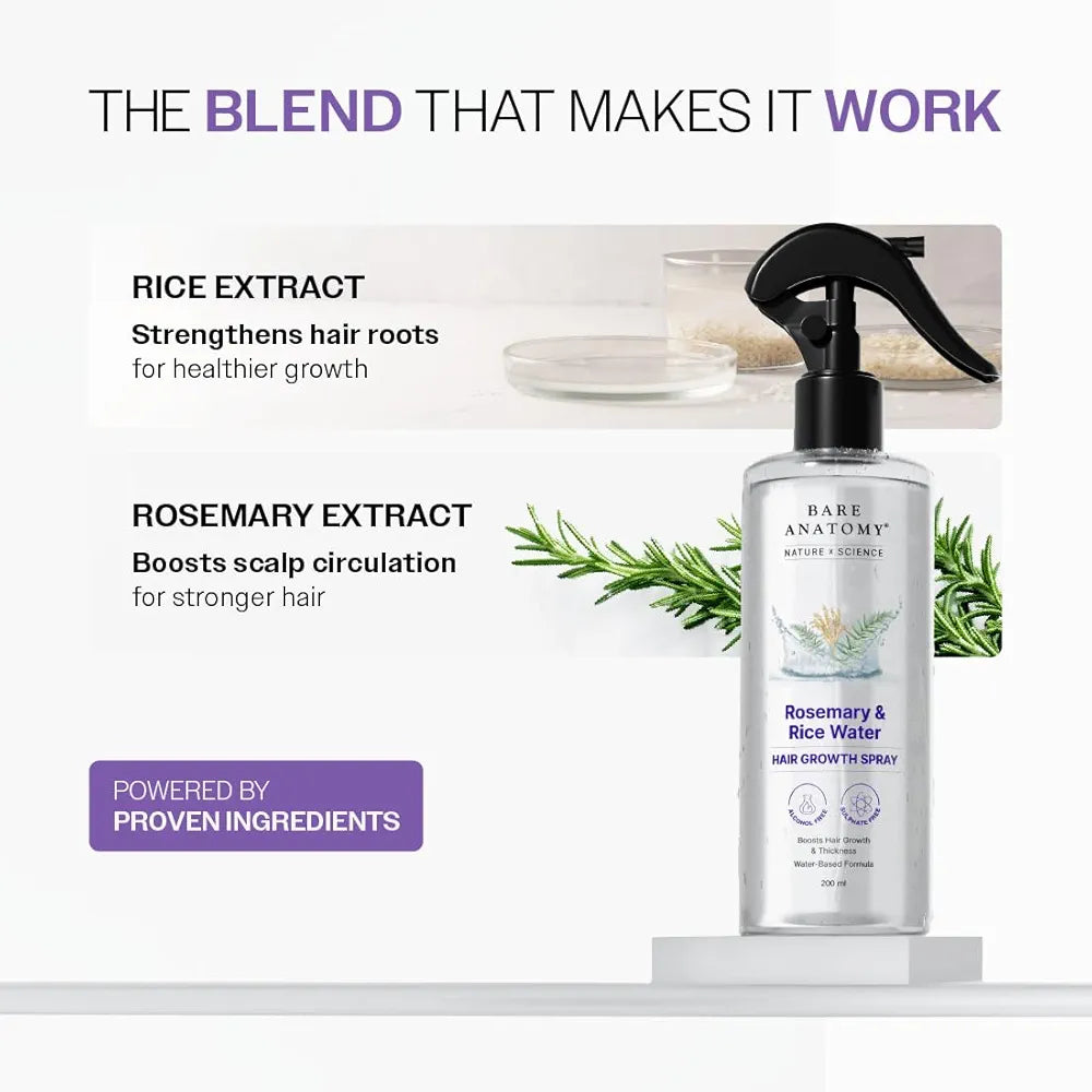 Bare Anatomy Rosemary Hair Growth Spray – Rice Water & Natural Extracts (200ml)