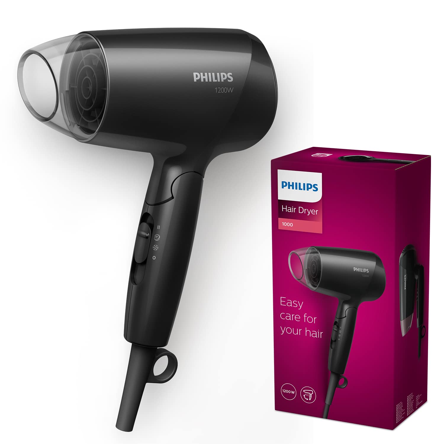Philips Essential Care Hair Dryer – ThermoProtect, Foldable, 1200W (BHC010/13)