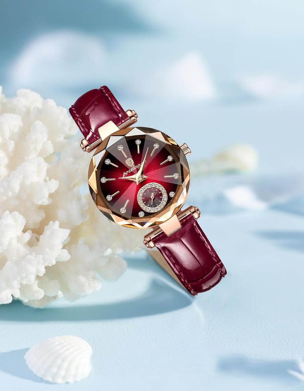 Luxury Women’s Diamond Dial Watch – Elegant Leather Strap, Waterproof, Jewelry Gift