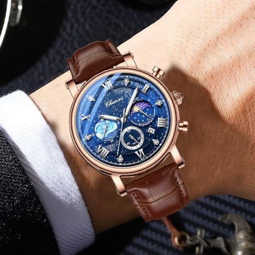 KASTWAVE Men’s Multifunctional Leather Watch – Chronograph & Moon Phase
