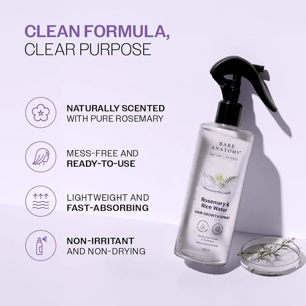 Bare Anatomy Rosemary Hair Growth Spray – Rice Water & Natural Extracts (200ml)