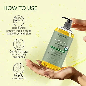 Majestic Pure Organic Jojoba Oil – 100% Pure & Cold-Pressed (236ml) | Skin, Hair & Massage