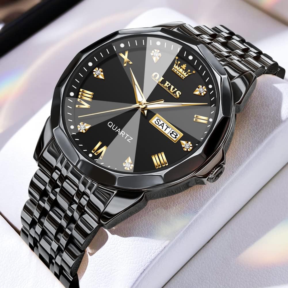 OLEVS Men’s Luxury Diamond Watch – Two-Tone Stainless Steel, Waterproof, Luminous, Date Display