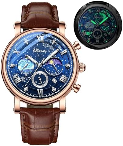 KASTWAVE Men’s Multifunctional Leather Watch – Chronograph & Moon Phase