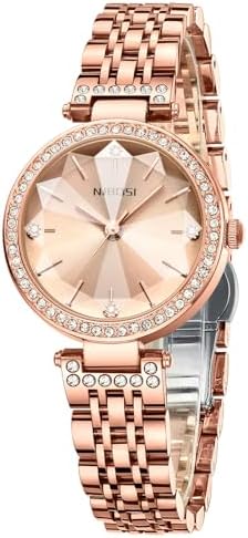 NIBOSI Rose Gold Women’s Watch – Diamond Studded, Elegant Waterproof Analog Wristwatch
