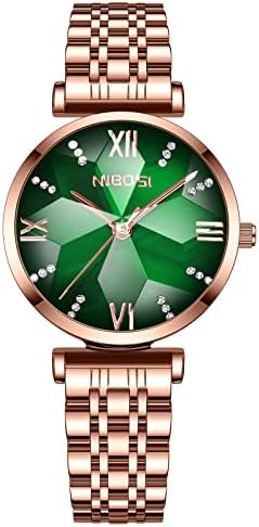 NIBOSI Rose Gold Women’s Watch – Diamond Studded, Elegant Waterproof Analog Wristwatch