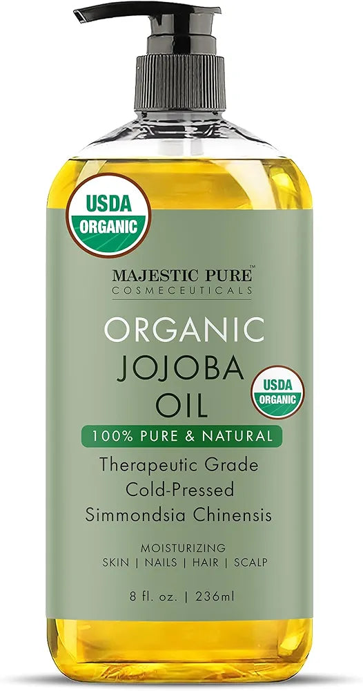 Majestic Pure Organic Jojoba Oil – 100% Pure & Cold-Pressed (236ml) | Skin, Hair & Massage