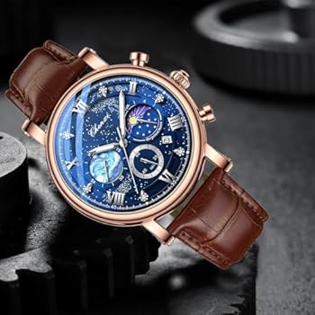 KASTWAVE Men’s Multifunctional Leather Watch – Chronograph & Moon Phase