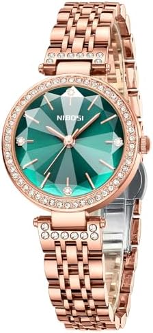 NIBOSI Rose Gold Women’s Watch – Diamond Studded, Elegant Waterproof Analog Wristwatch